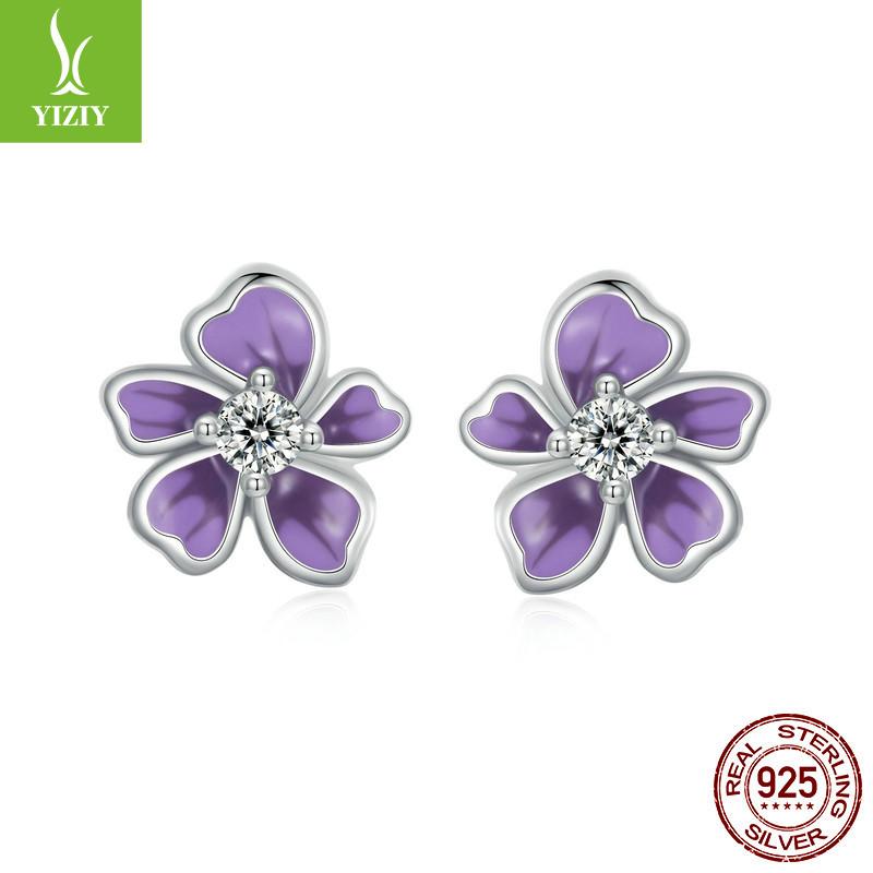 Dripping Oil Flower Stud Earrings Collection Mori Small Fresh S925 Sterling Silver Small Flower Stud Earrings