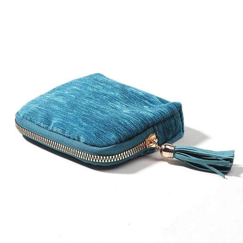 Portable Travel Jewelry Organizer Pouch, Zipper Jewelry Storage Bag With Tassel, Divided Soft Lining Case For Rings Bracelets