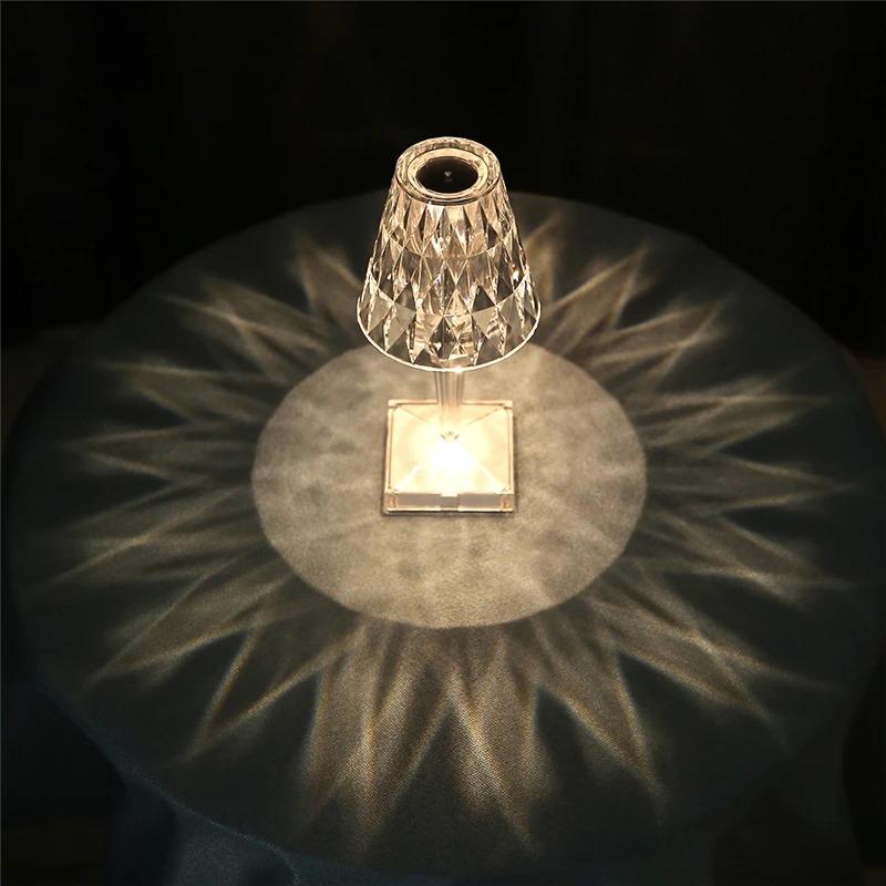 Portable Modern Acrylic Diamond Table Lamp with Crystal -Wireless Night Light for Bedroom Decor and Desk Use Including Lampshade