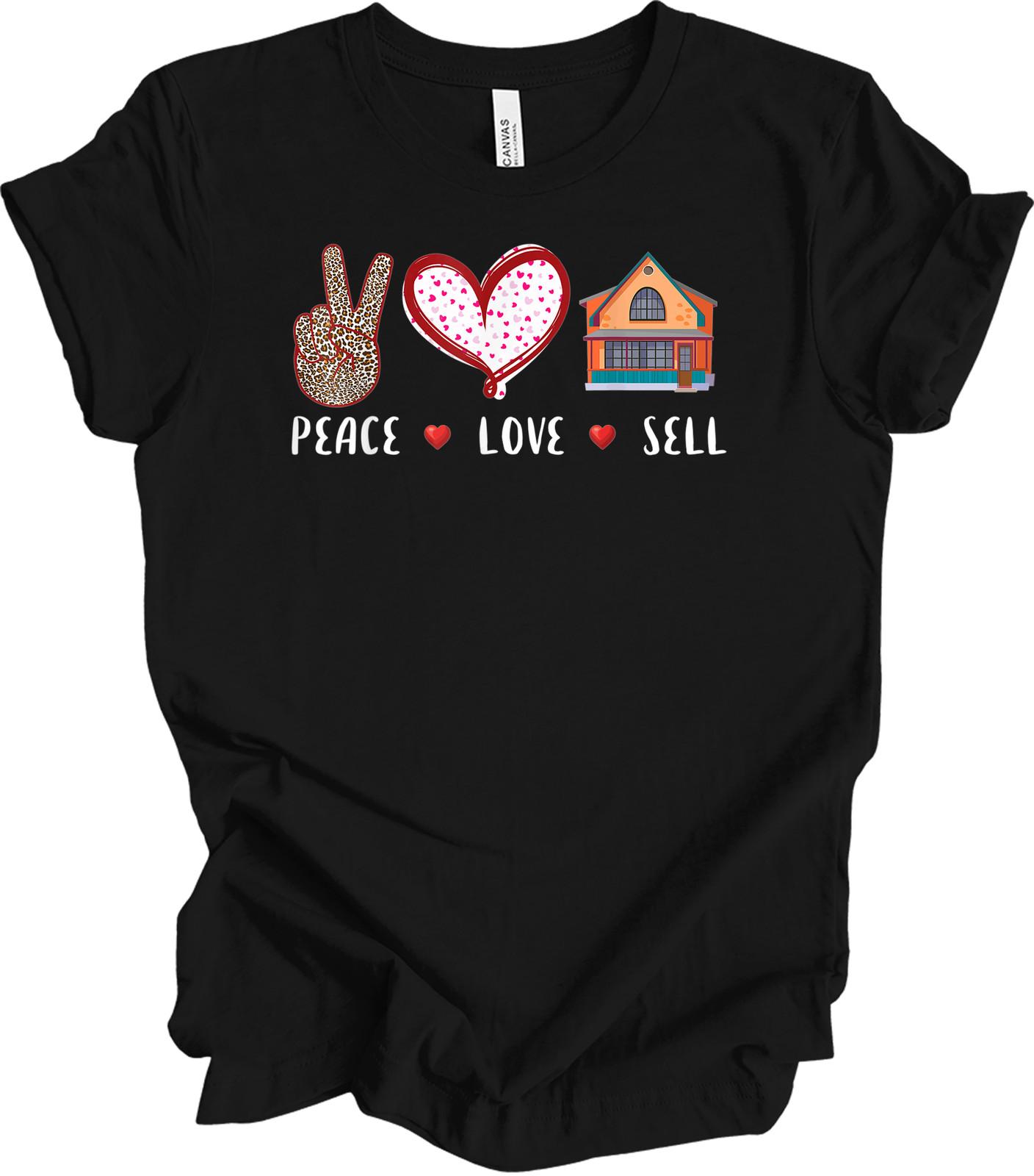 Peace Love Sell Real Estate Agent T-Shirt Funny Realtor Gift Leopard Heart House S