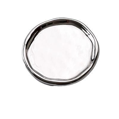 Jewelry Plate Ceramic Glossy Appearance Simple Modern Stylish Storage Tray for Home Gift Silver
