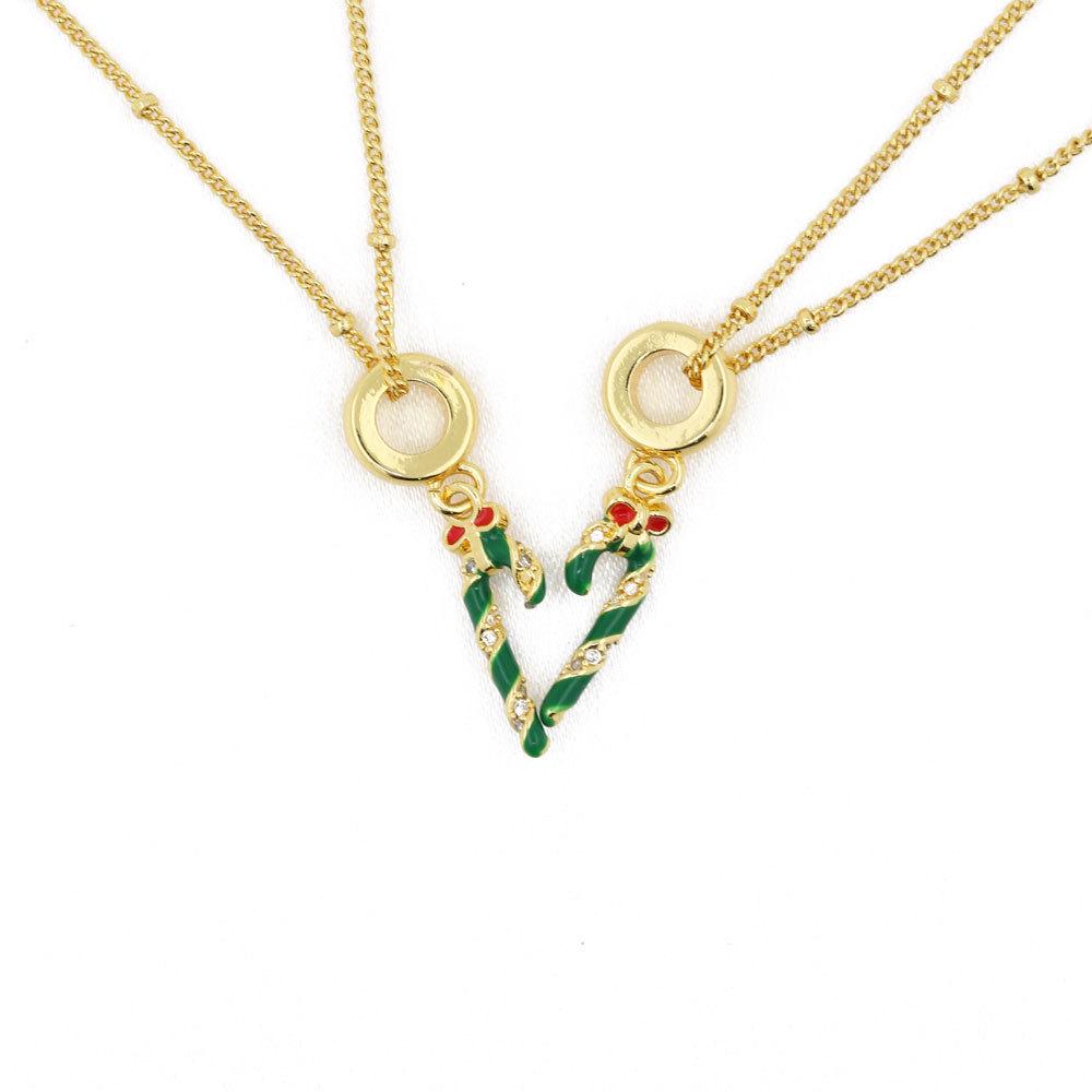 18k Gold Christmas Candy Cane Pendant Necklace with Bow