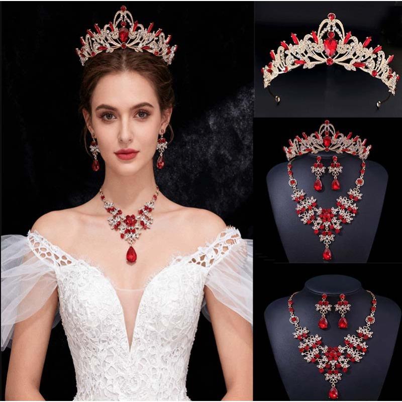 Bride's Headwear Crown Set Chain Rhinestone Set Decorative Items Queen's Hair Crown Wedding Hair Accessories Dress Accessories