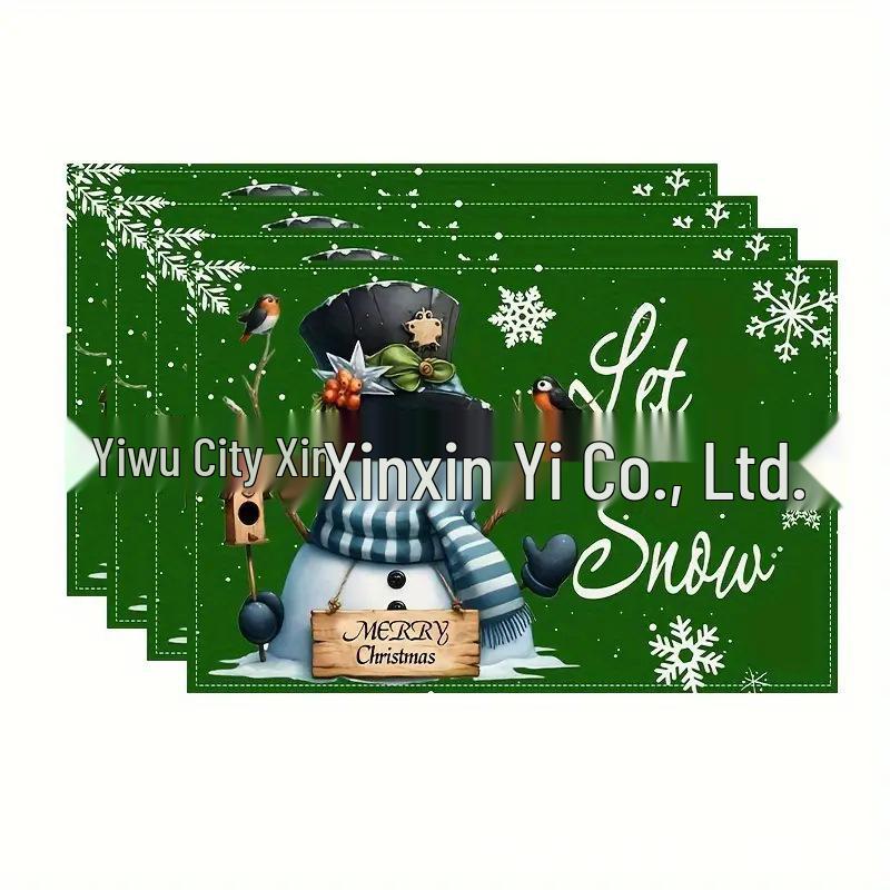 Washable Linen Snowman & Snowflake Christmas Placemats - Holiday Table Decorations