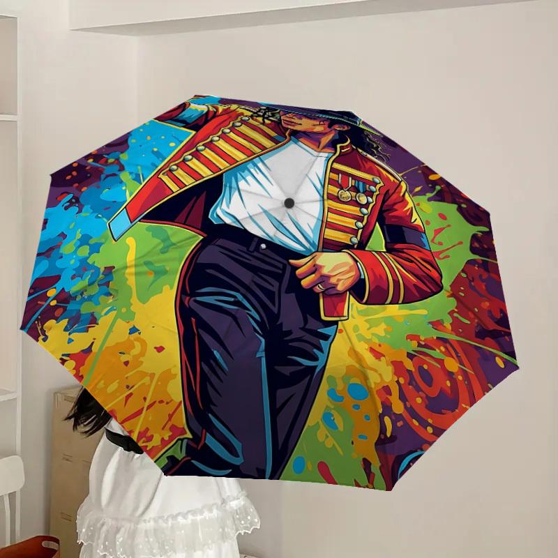 1 Stück Michael Joseph Jackson Automatischer Faltregenschirm, Tragbares faltbares Design, Lässiges Outdoor-Accessoire L1127037
