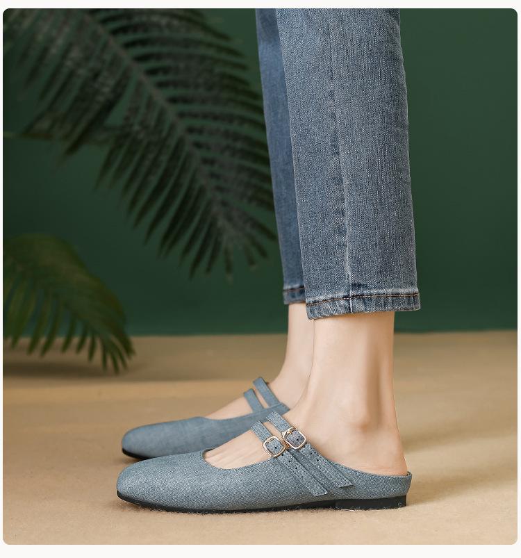 Women's 2024 Summer Flat Mule Slippers - Pointed Toe, Half Coverage, Evening Wear