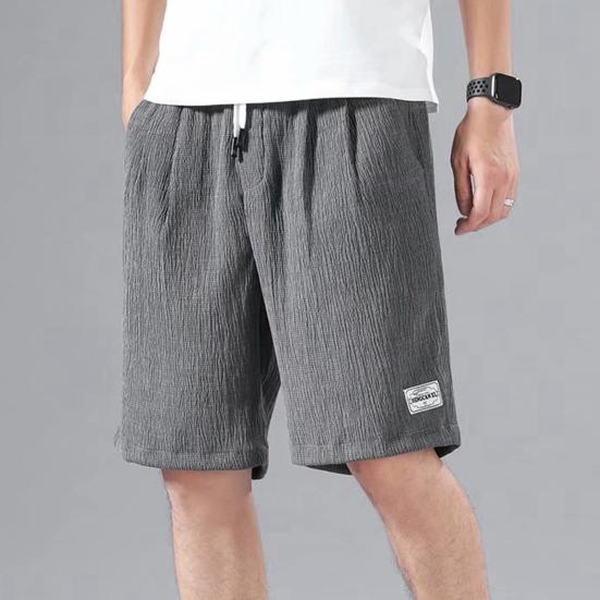 Men Summer Athletic Shorts Mid-rise Elastic Drawstring Waist Shorts Pockets Wide Leg Running Shorts Solid Color Thin Quick Drying Ice Silk Shorts