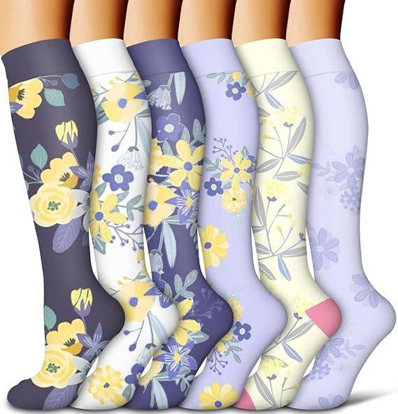 Floral Compression Socks Knee High Compression Socks Women Men Nurses Travel Sports Nylon Spandex S M