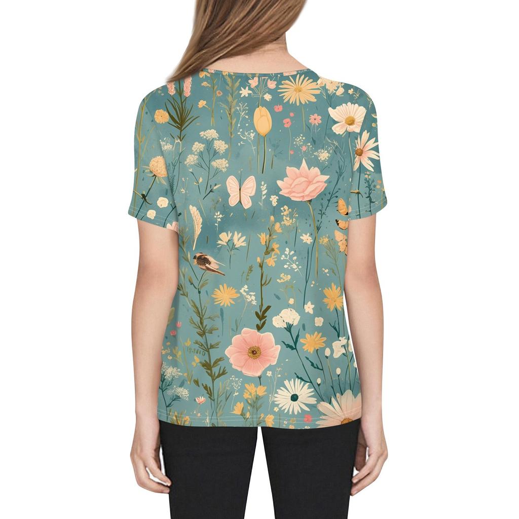 Women's T Shirt Print Button Short Sleeve Daily Weekend Fashion Basic V-Neck Regular Top