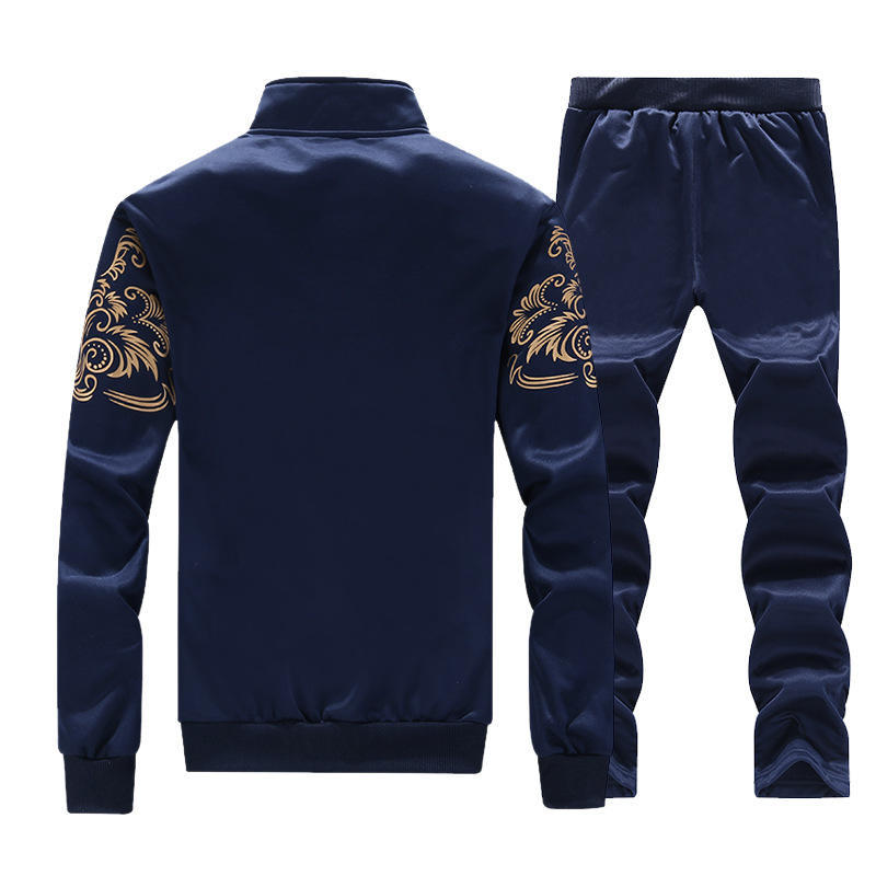 Ανοιξιάτικο και Φθινοπωρινό Ανδρικό Αθλητικό Σετ Μακρυμάνικο Μπλούζα με Κουκούλα και Φερμουάρ Ανδρικό Μπουφάν με Όρθιο Κολάρο