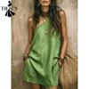 TIFICY Moda Donna Estate Primavera Stampa Tinta Unita Senza Maniche Collo Obliquo Vita Larga Abiti Casual