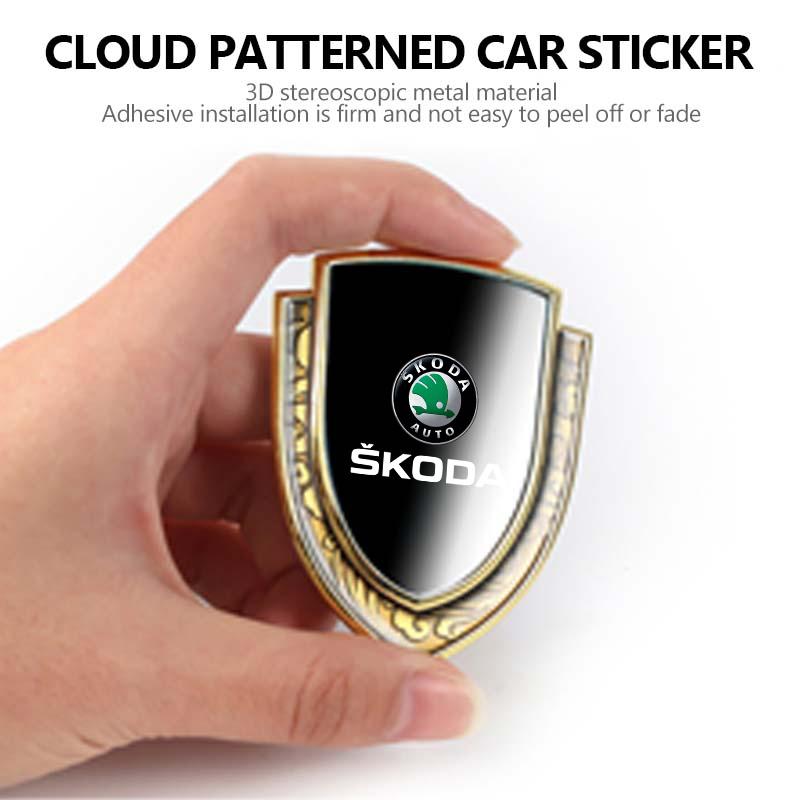 AAABU1 3D Metal Car Side Body Trunk Decoration Emblem Sticker Shield Styling For Skoda Fabia Kamiq Superb Scala Enyaq-iV MK3 VisionS