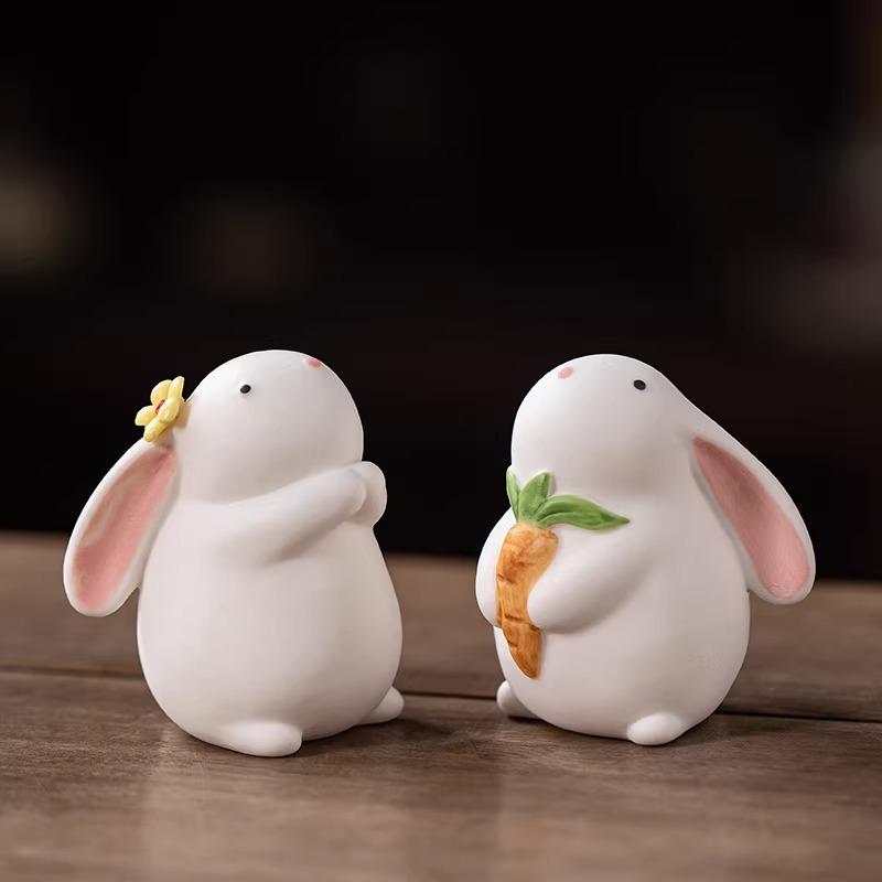 Cute Little Rabbit Animal Rabbit Tea Pet Ornament Ceramic Office Desktop Desk Tea Room Tea Table Home Decoration