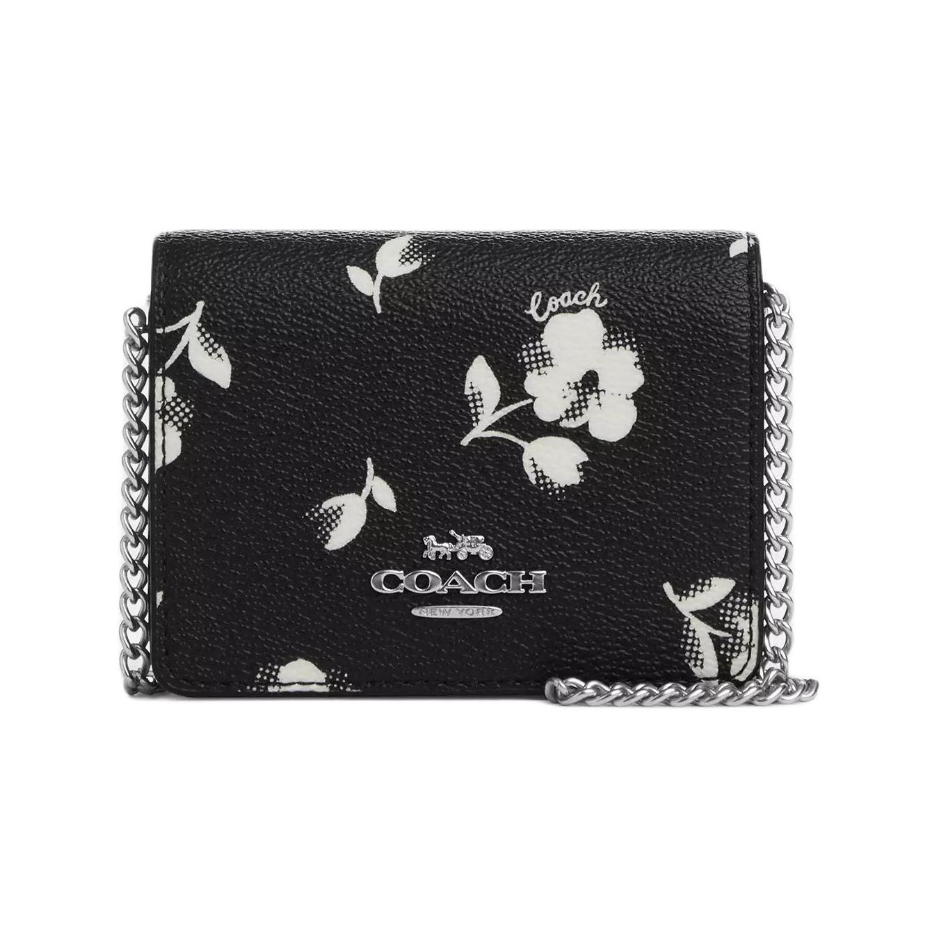 

Coach Floral Print Card Slot Flap With Letter Logo Canvas And Leather Chain Shoulder Crossbody Wallet Women bags Black CP344-SVA47 Gift Box Set (Basic Set+Yellow Box)