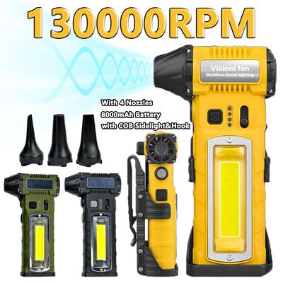 130000RPM 4in1 Violent Fan with 3 Nozzles&Sidelighting 8000mAh Wireless Air Blower Mini Turbo Jet Fan Waist Hanging Camping Fans