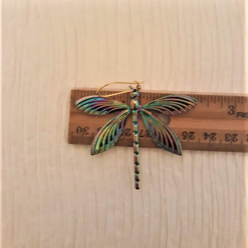 Vintage Geometry Colorful Metal Dragonfly Earrings Simple Hook Animal Dangle Earrings for Women Girl Zircon Accessories aretes