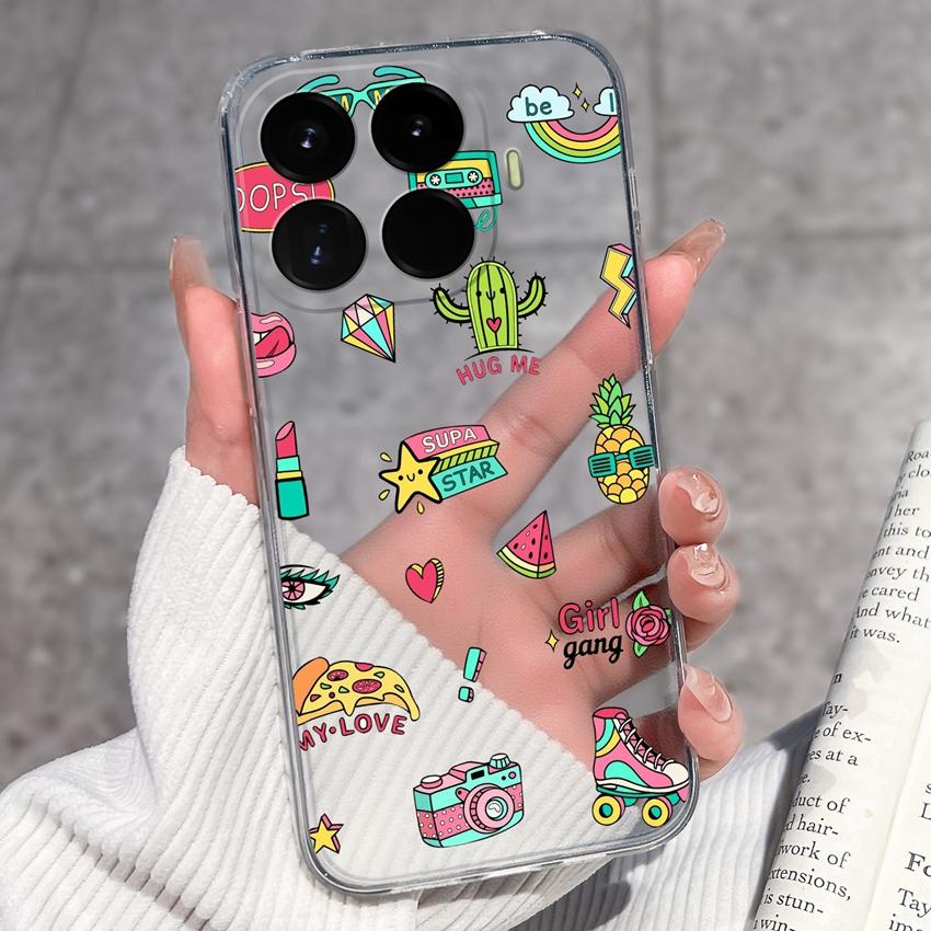 Cases For Redmi 17 17C / Xiaomi 17T Pro / 17 Pro Max 17 Ultra 17 Max Cute Girl Label Pattern Phone Covers Transparent TPU Ultrathin Lightweight Bumper