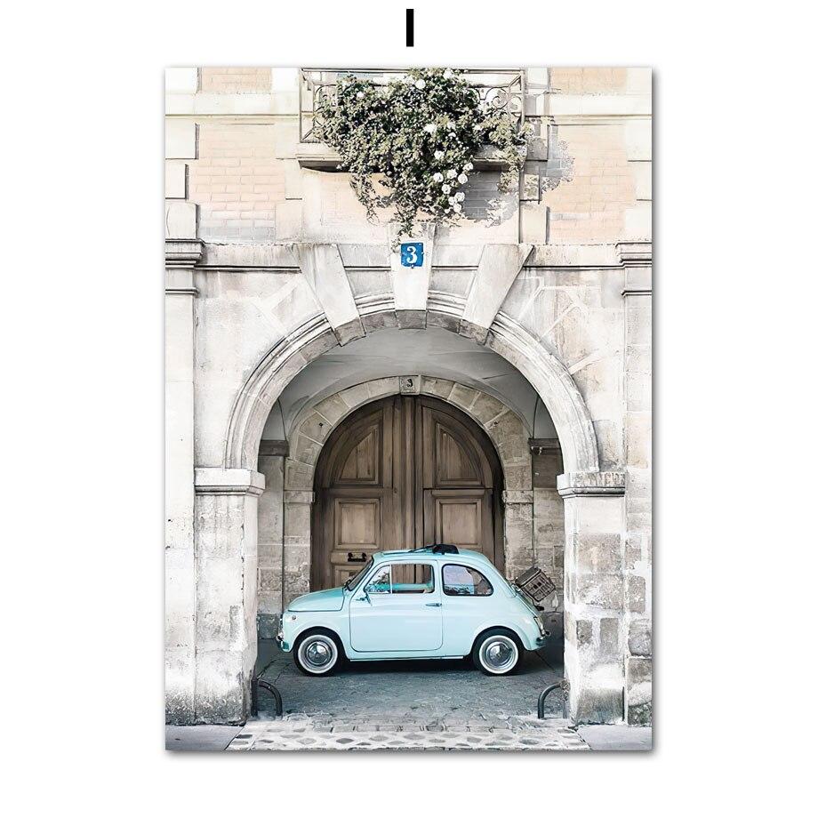 Santorini Beach nadmorskie miasto krajobraz plakatykwiaty rower obraz ścienny na płótnie i drukuje obraz do wystroju salonu