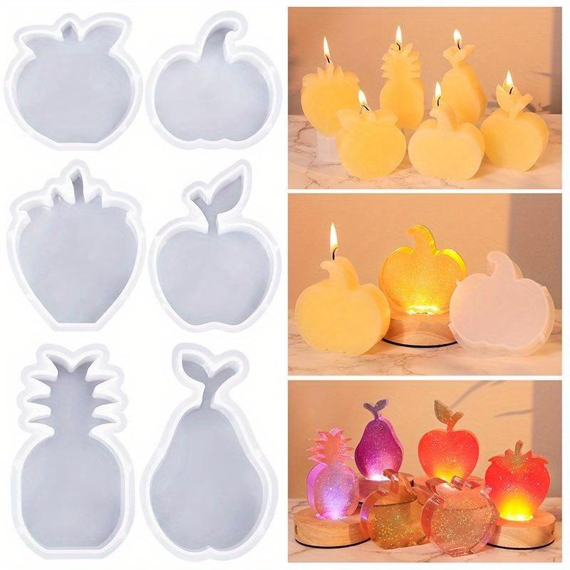 Moules à bougies en forme de fruits, moules en silicone en forme de pomme, poire, fraise, résine, plâtre, savon, fabrication de cire, décoration de la maison