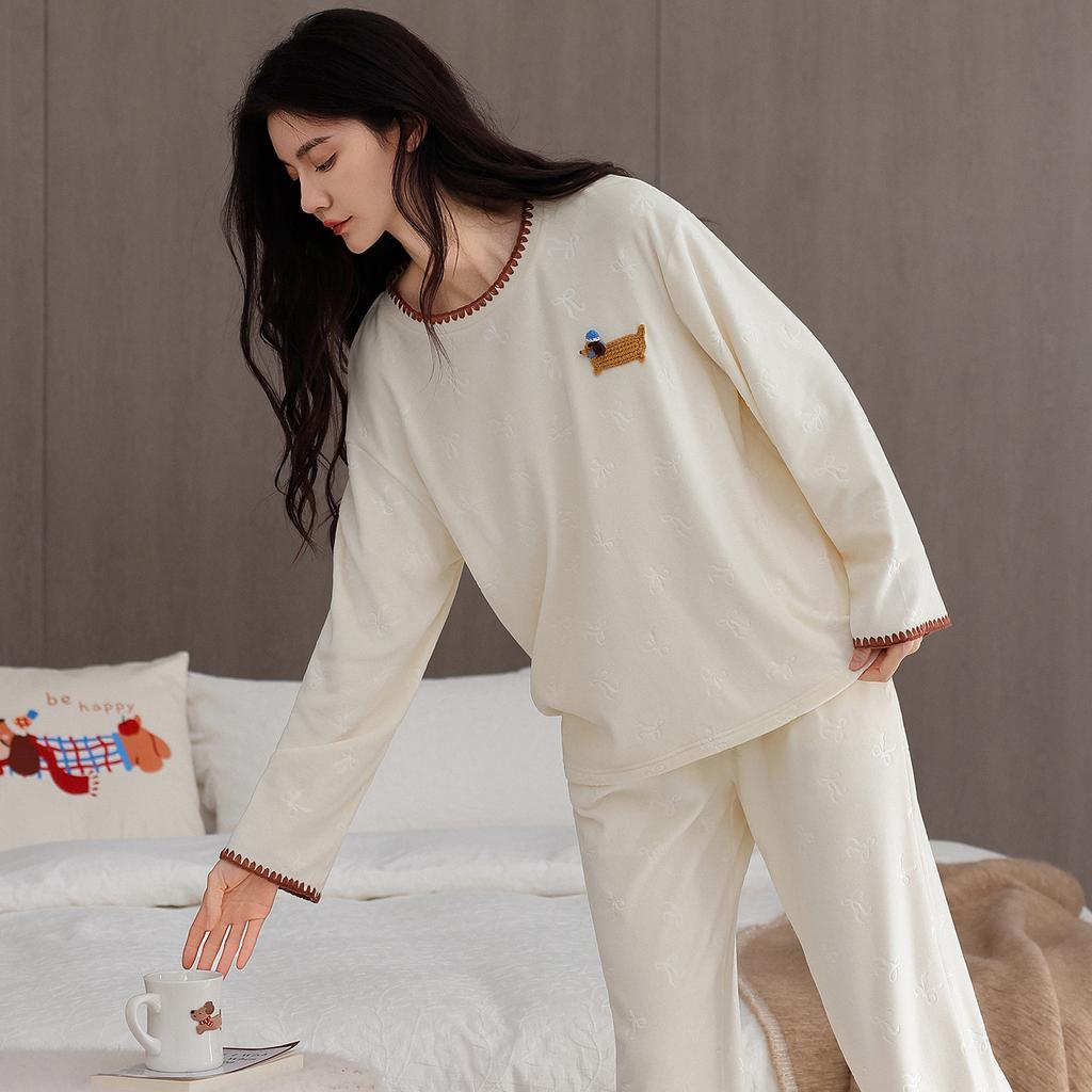 Pajamas Women'S Autumn And Winter Island Fleece Thickened Fleece Coral Fleece Can Be Worn Outside Winter Thin Fleece Cute Cartoon Loungewear