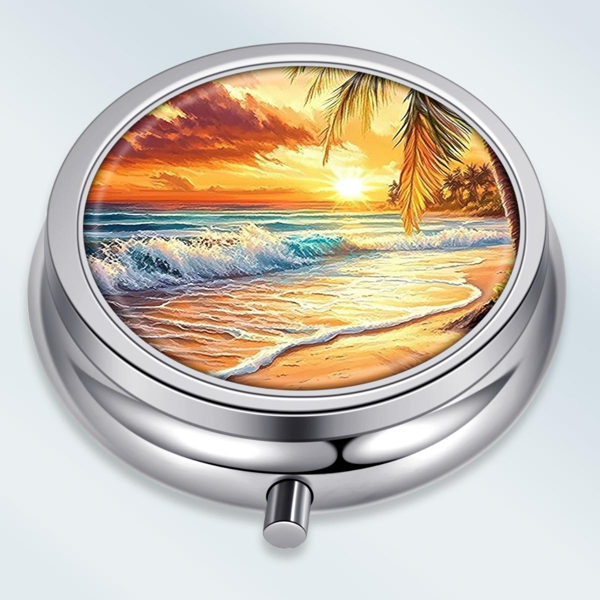 

Portable Pill Box with 3 Compartments, Mini Metal Medicine Organizer Case, Cute Printed Pill Container for Vitamins, Pills, Jewelry, Travel, Daily Use разноцветный