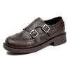 Autumn and winter new Hatton College shrinkage horse leather double buckle round head thick heel British style leather shoes