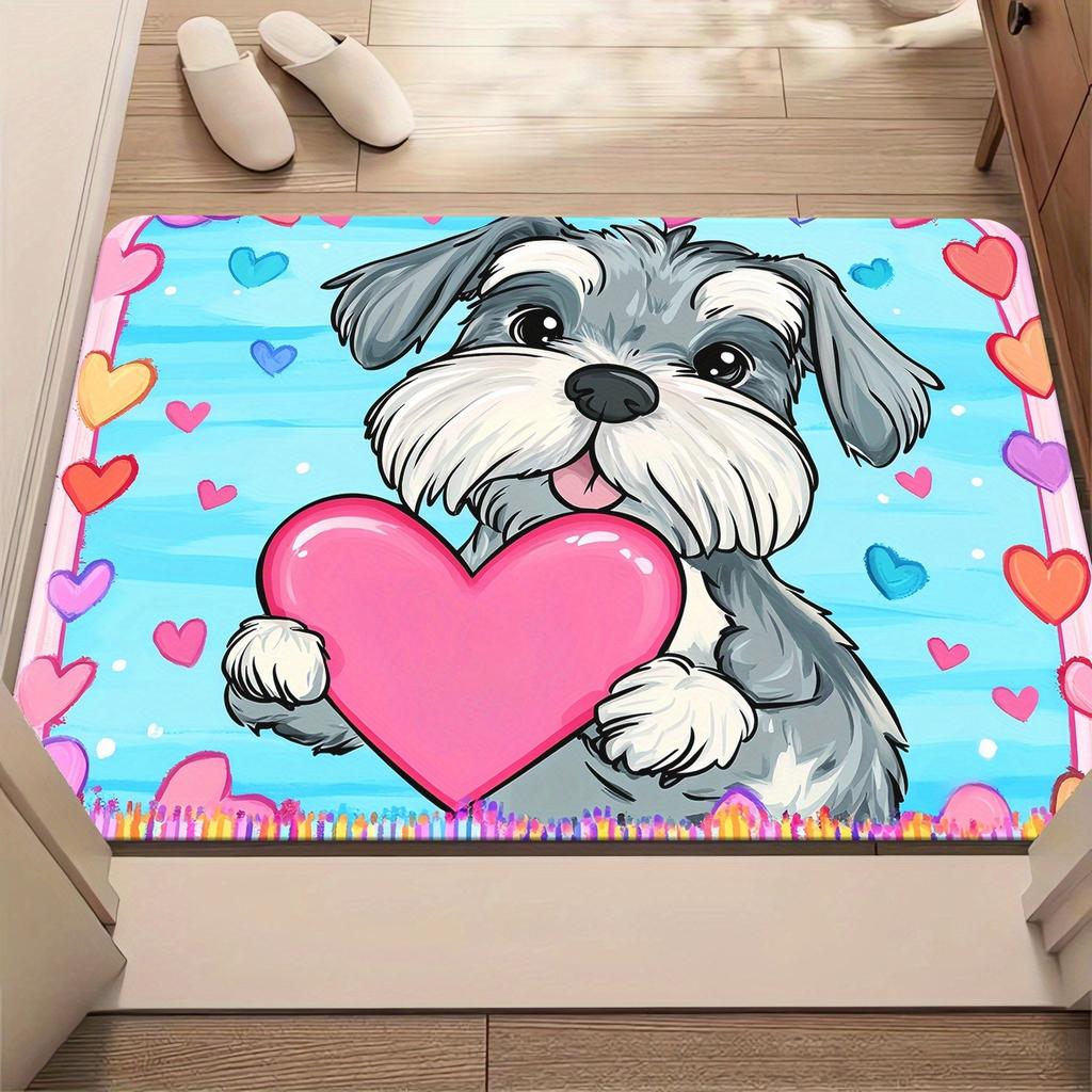 Cartoon Schnauzer high definition printing door mat - non-slip, water-absorbing microfiber polyester mat