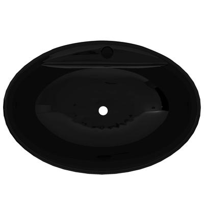Ceramic Washbasin with Faucet Hole Overflow Hole Black Oval
