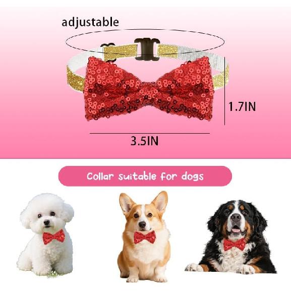 Pet Christmas Collar for Dogs Cats Kitten Puppy Red Glitter Bow Tie for Dog Cat Red Sequin Bow Ties for Cats Dogs Christmas Accessories for Dog