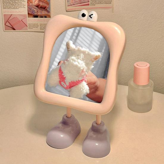 Desk Mirror with Standing Legs Square Frame with Eyes Desktop
