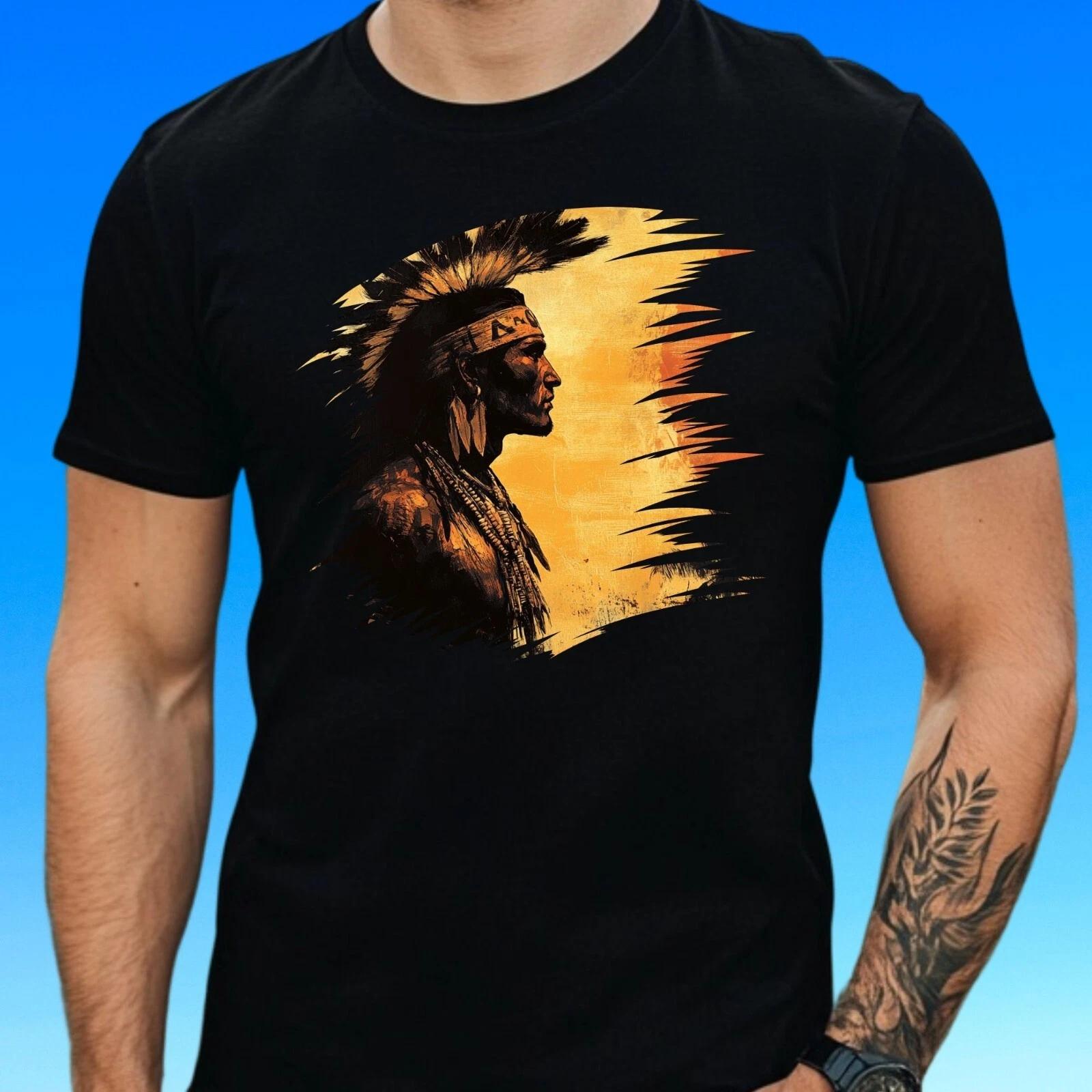 T-Shirt Men Native Warrior Motif Cotton Size S to 5XL M