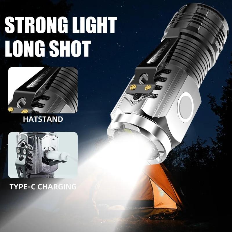 Latarka 3LED Sprzęt Kempingowy Silna Magnetyczna Przenośne Oświetlenie Latarka Zewnętrzna Oślepiająca