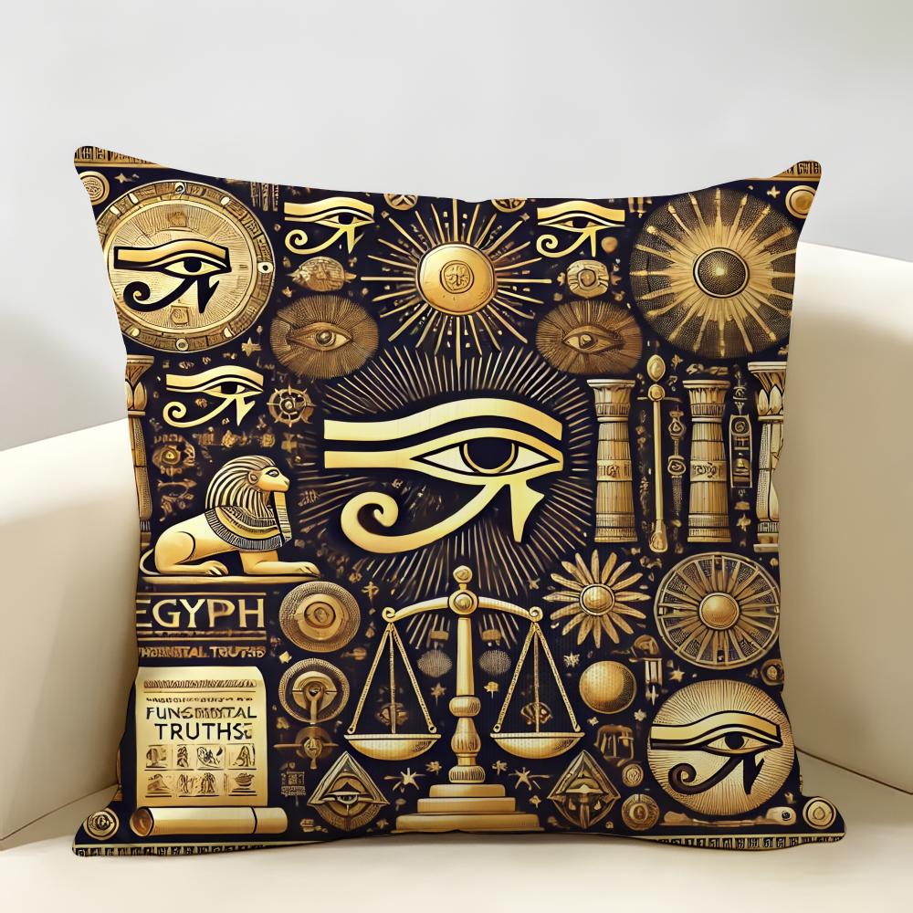 Ancient Egyptian Cultural Elements Cushion Cover Natural Linen Organic Fabric DoubleSided Printing Room Sofa Decor Pillow Case