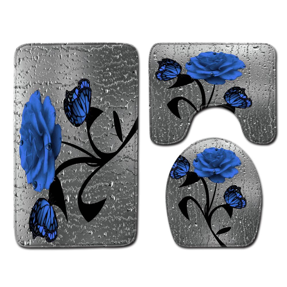 Rose Floor Mat Bathroom Mat Toilet Three-Piece Set