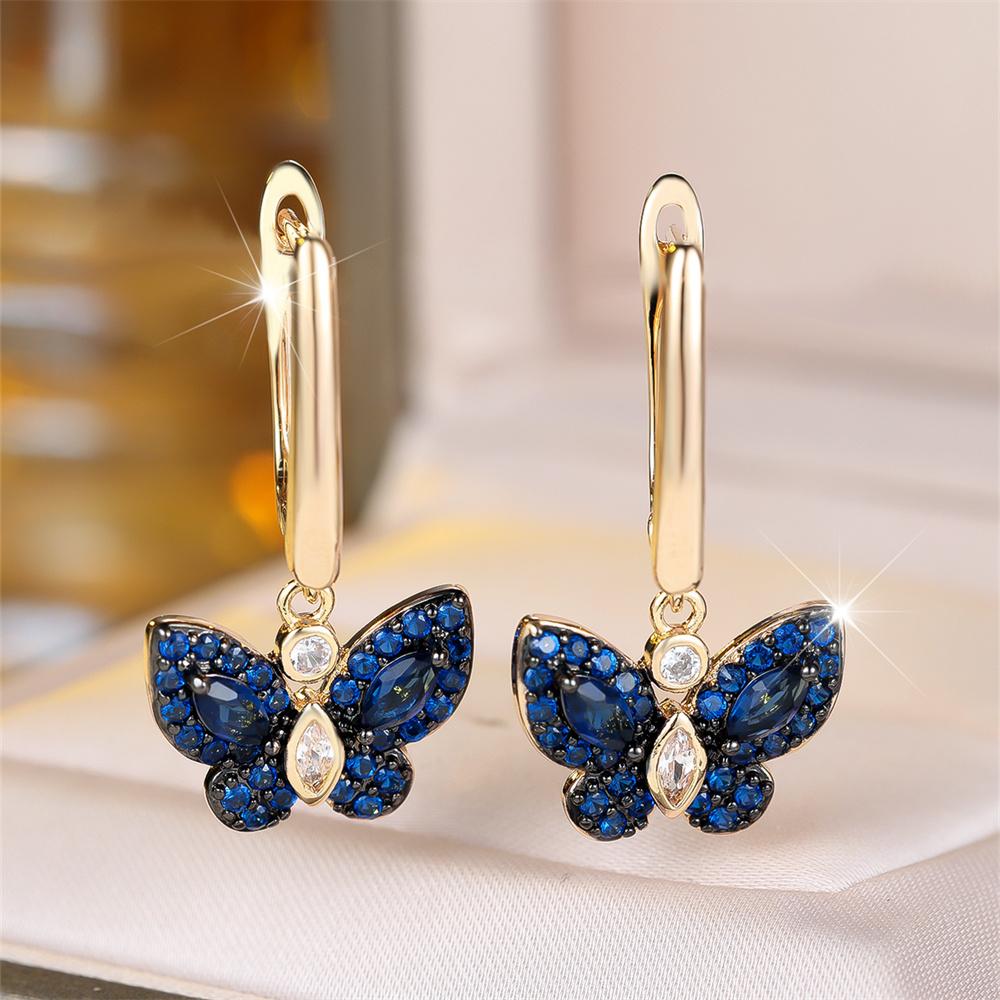 Orecchini a Cerchio Farfalla Carini con Zircone Cristallo Blu per Donna Fibbia Orecchio Colore Oro Vintage Gioielli da Matrimonio Regali per San Valentino