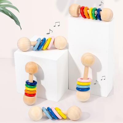 Cartoon Wooden Rattle 0.025 Infant Orff Musical Instrument Hand Grip Training Toy