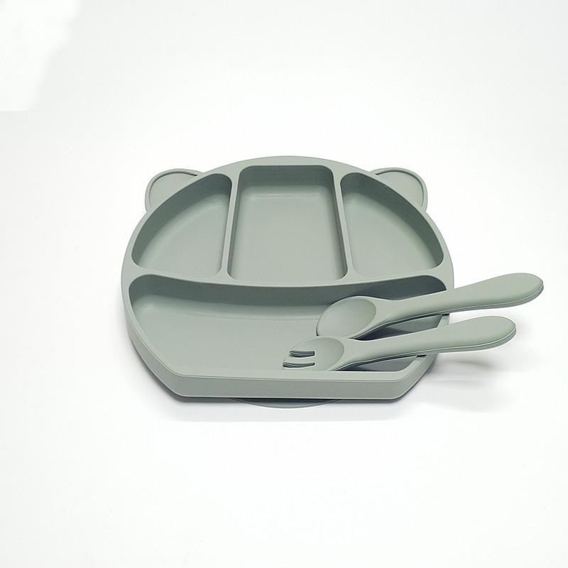 Non-Toxic 3Pcs Rubber Dinner Plate Baby Children Suction Cup Tableware Compartment Plate Thickened Complementary Food Bowl