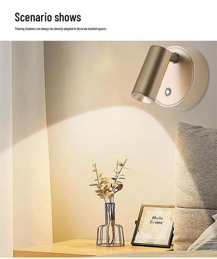 Wireless Magnetic Bedside Wall Lamp with Adjustable Angle, Modern Minimalist Design, Small Spotlight, Night Light.