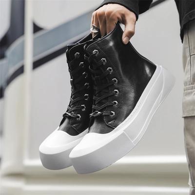 Paar Lässige Segeltuchschuhe Herren High Top Schwarze Dicke Sohle Großzehen Derby Schuhe Modetrend Lässige Formelle Schuhe