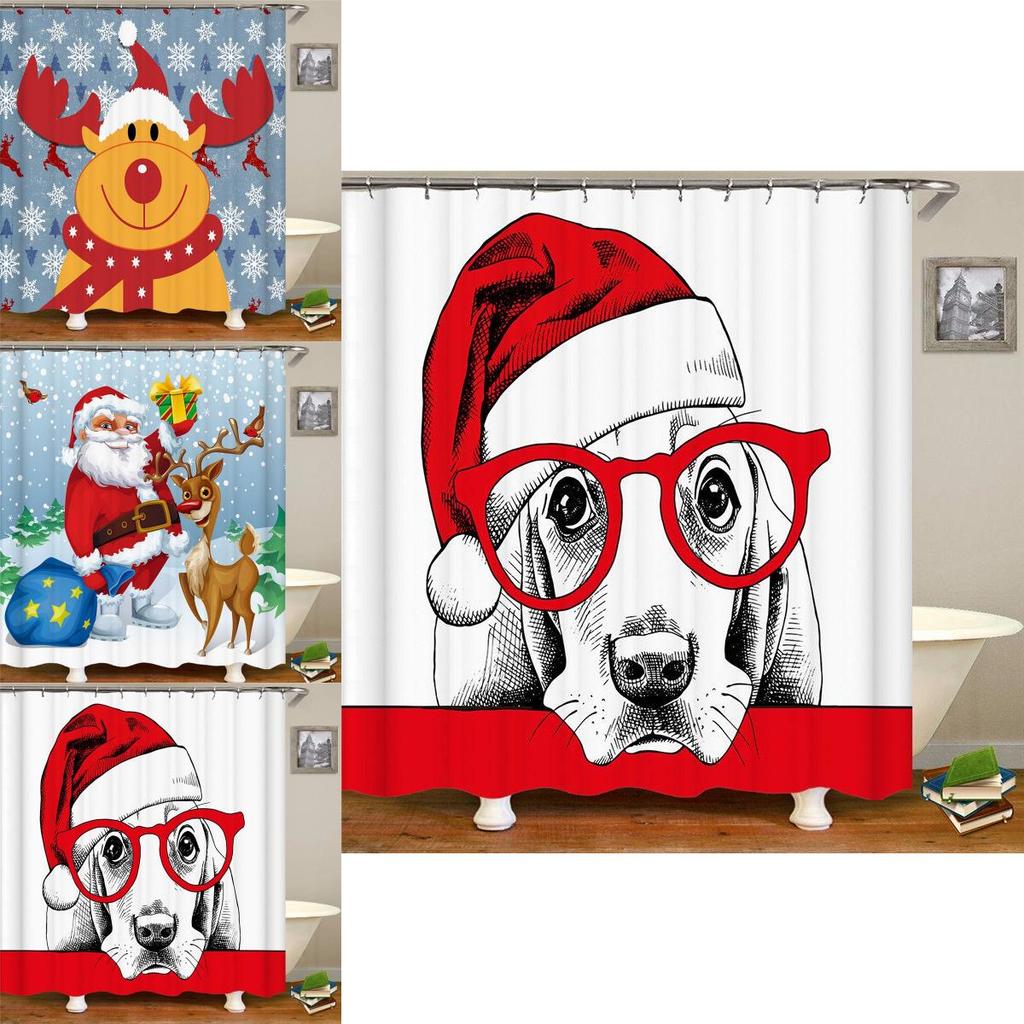Christmas Shower Curtain With Hooks Durable Waterproof Bathroom Decor Santa Claus