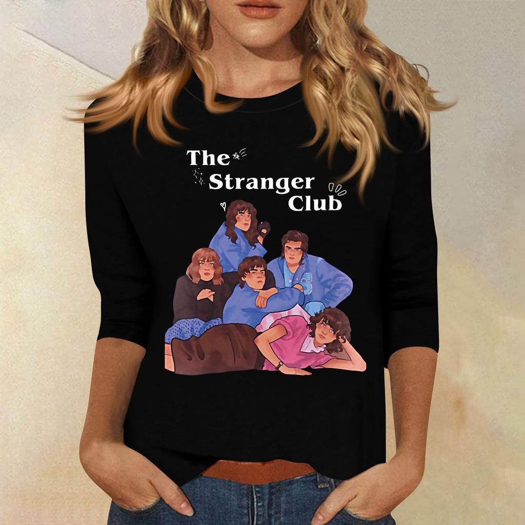 Bluzki z 3/4 rękawem dla kobiet T-shirt Casual Print Tops T-shirt z okrągłym dekoltem Bluzka typu pullover