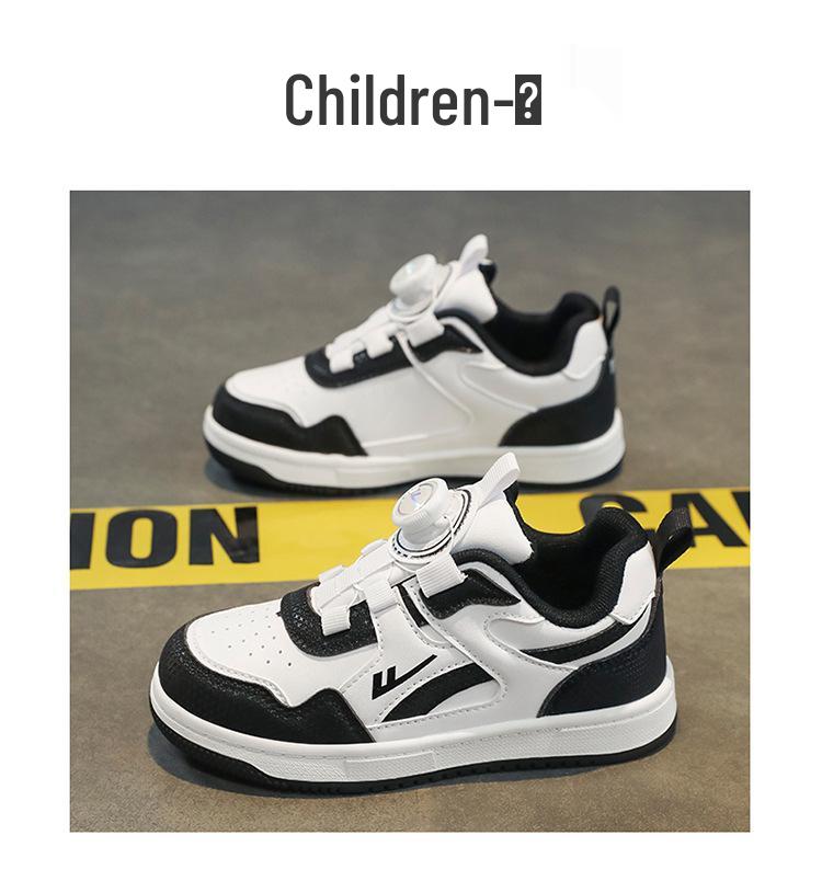 Warrior Kids' Winter 2025 White Leather Sneakers with Rotating Button for Boys and Girls - Versatile Casual Shoes