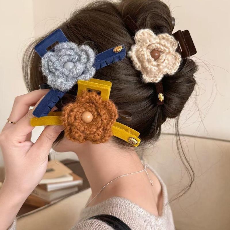 1PCS Fashion Sweet Headwear Hairpin Woolen Flower Bow Shape Hairpin Hair Clip Shark Claw Hair Accessories for Women