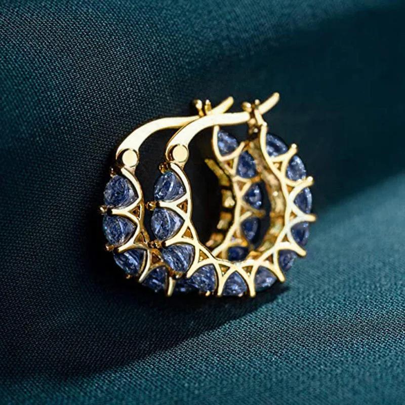 

Luxury Fashion Full Zircon Shiny Gold Color Stainless Steel Hoop Earrings for Women Exquisite Green Crystal Korea Jewelry Gift