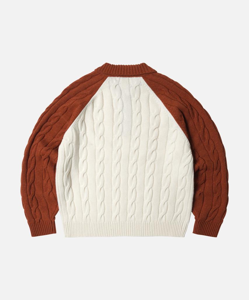 FRIZMWORKS Wool Cable Raglan Half Zip Knit _ Brick