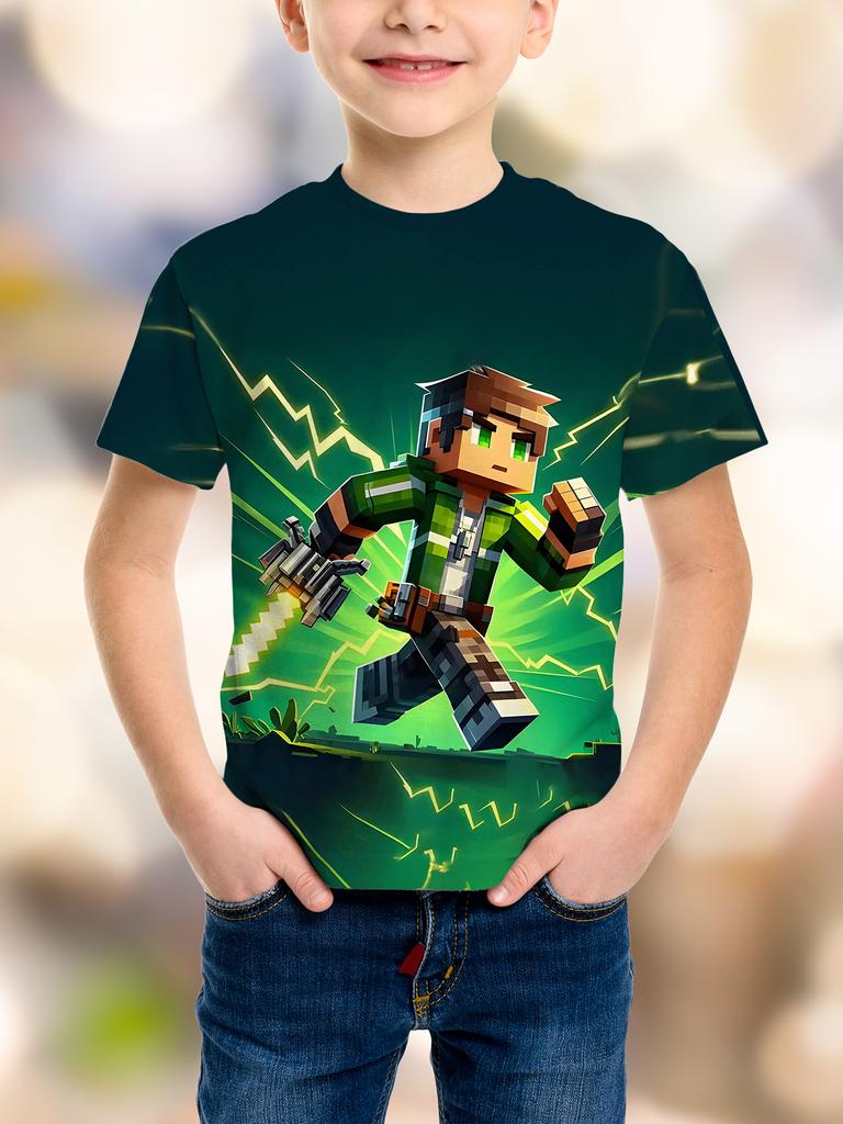 Fashion Game Pixel Birthday Party 3D Print Kids T-Shirt Humor Funny Boys Novelty Gift Short Sleeve Te