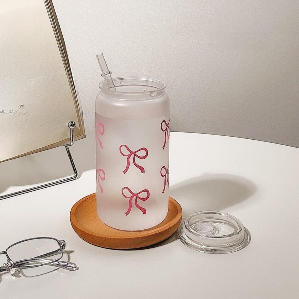 Bowknot Coffee Cup Transparent Water Bottle New Straw Mug