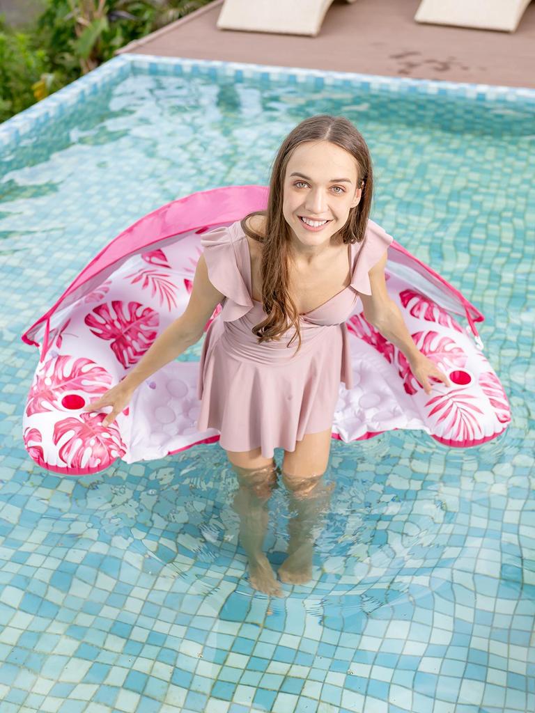 Inflatable Water Lounge Chair with Detachable Sunshade - U-shaped Raft for Adults, Thickened for Summer Floating Fun