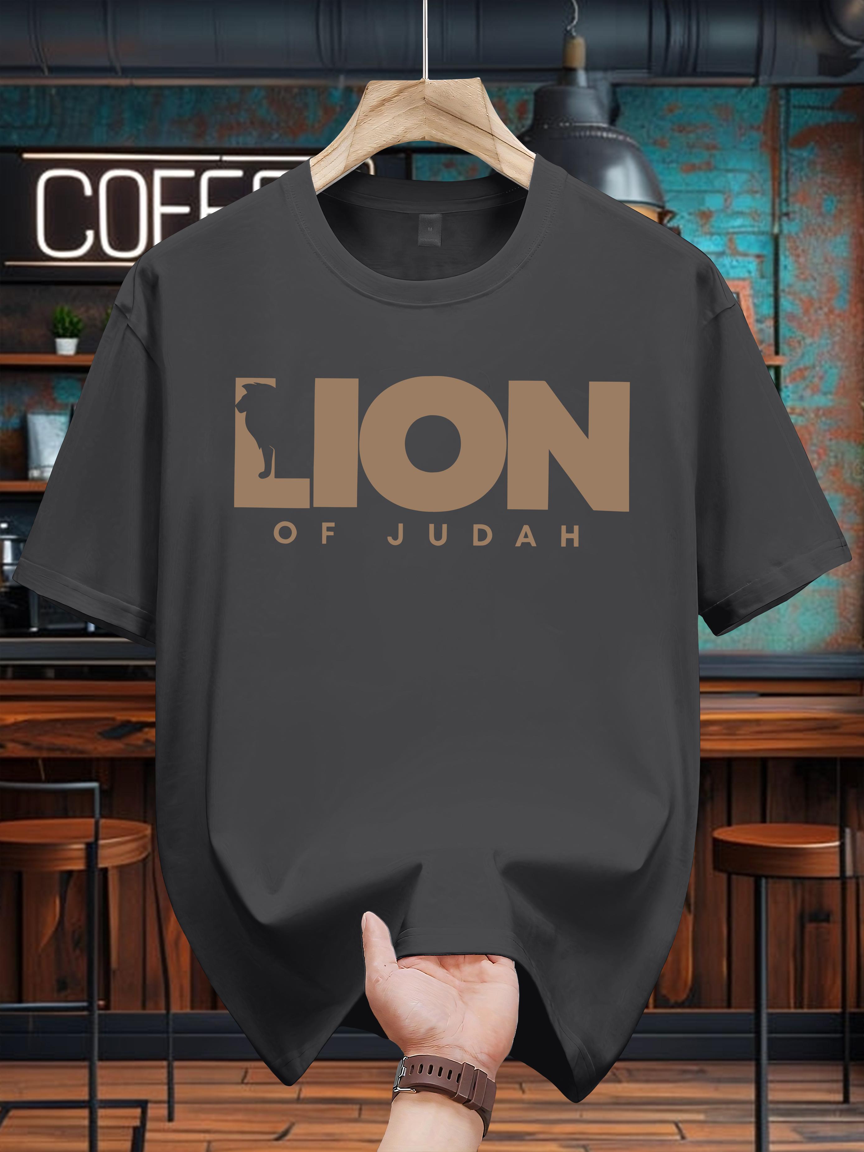 200g 100% Cotton Short Sleeve T-shirt with Bold Lion of Judah Graphic Print - Black & Golden Casual Summer Tee M