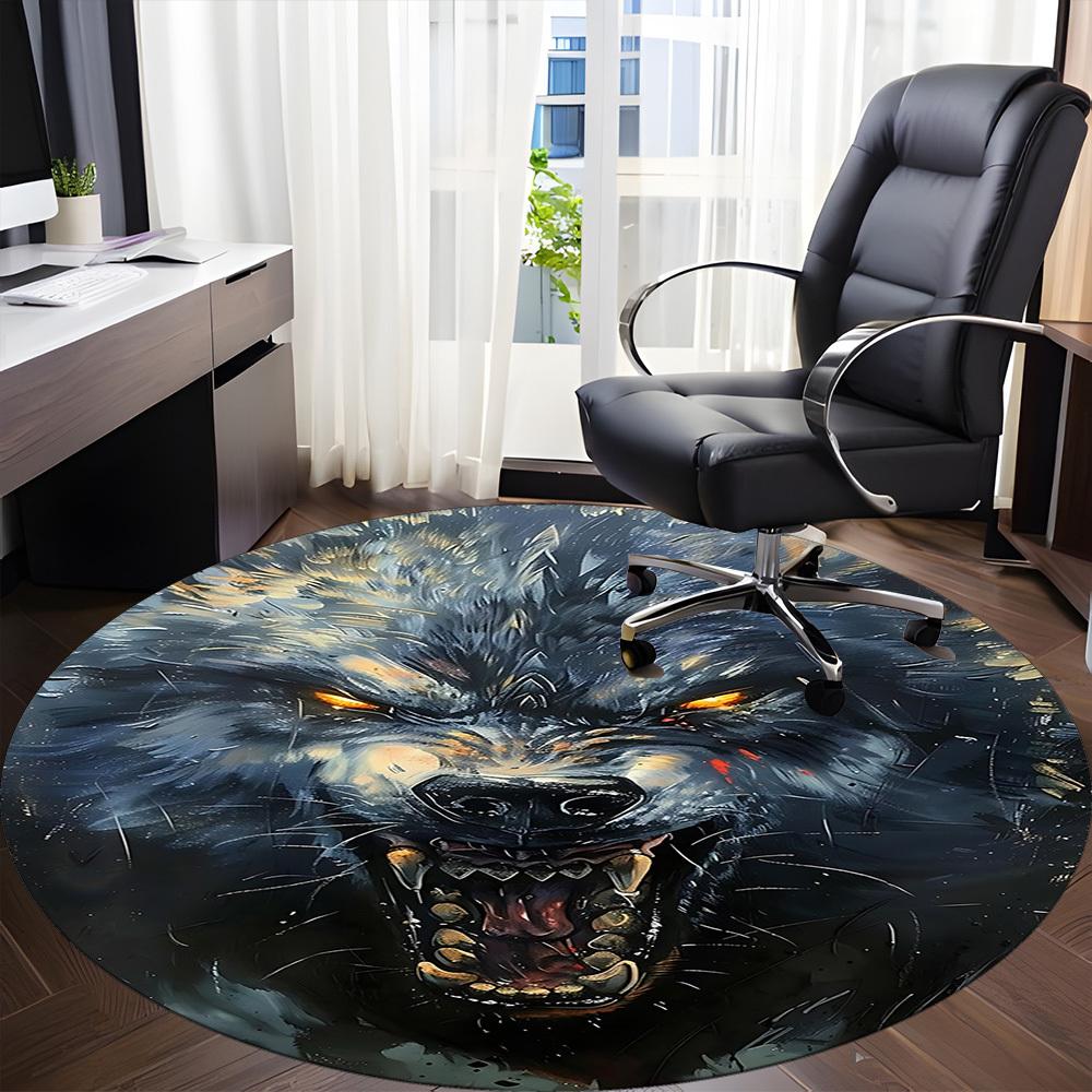 1PC Wolfpack Alpha Office Round Area Rug, Mat Suitable For Office, Under Office Chairs Bedroom Living Room Home Decor, Room Deco